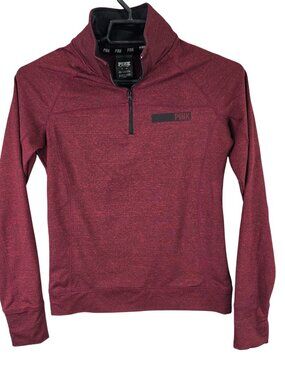 Womens Pink Victorias Secret Burgundy 1/4 Zip Pullover Sweatshirt Long Sleeve XS